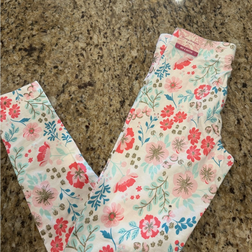 NWT Tommy Bahama Girls Floral Shimmer Leggings 10/12